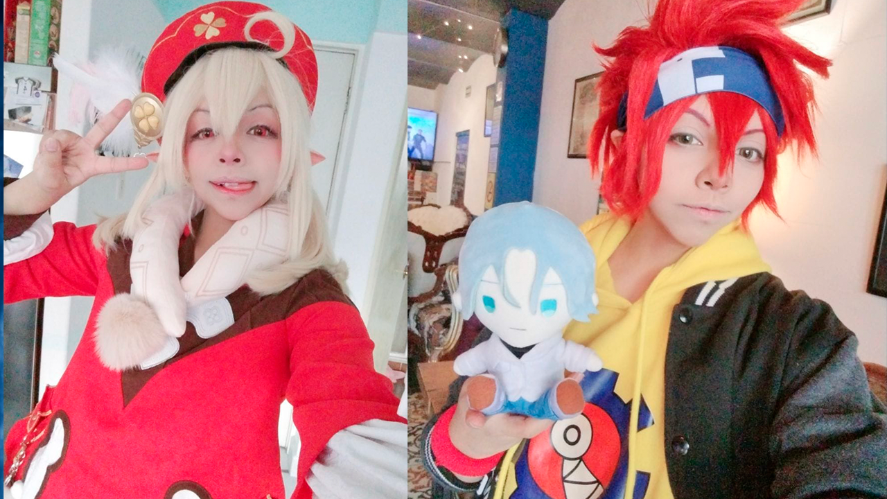 Cosplay de Klee, Genshin Impact y del lado derecho Reli Kyan de Sk8 The Infinity
