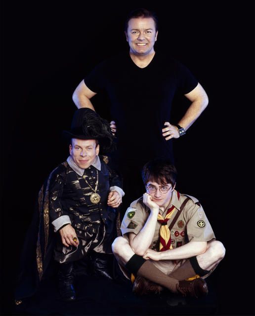 Foto Ricky Gervais, Warwick Davis, Daniel Radcliffe