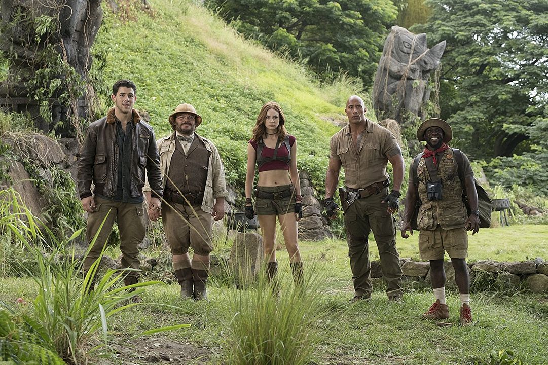 Jumanji: En la selva : Foto Nick Jonas, Kevin Hart, Jack Black, Dwayne Johnson, Karen Gillan